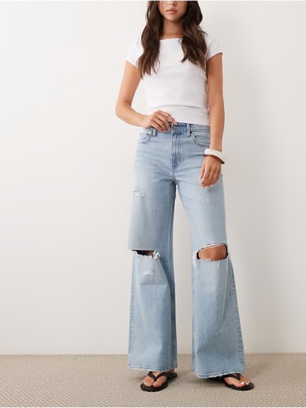 Abercrombie & Fitch Low Rise Baggy Jeans Busted Knee Distressed Size 27